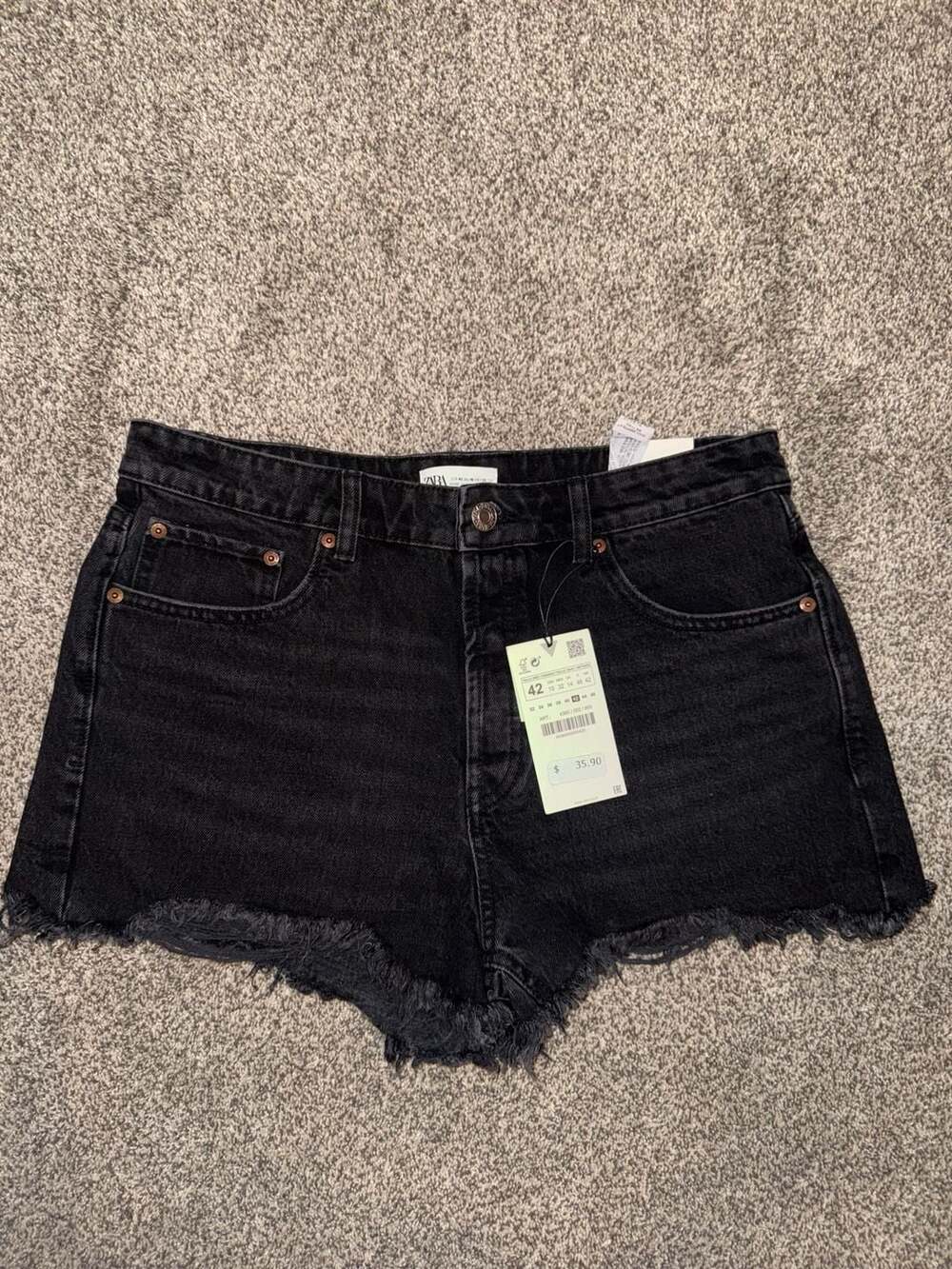 Zara Black Denim Raw Hem High Rise Shorts